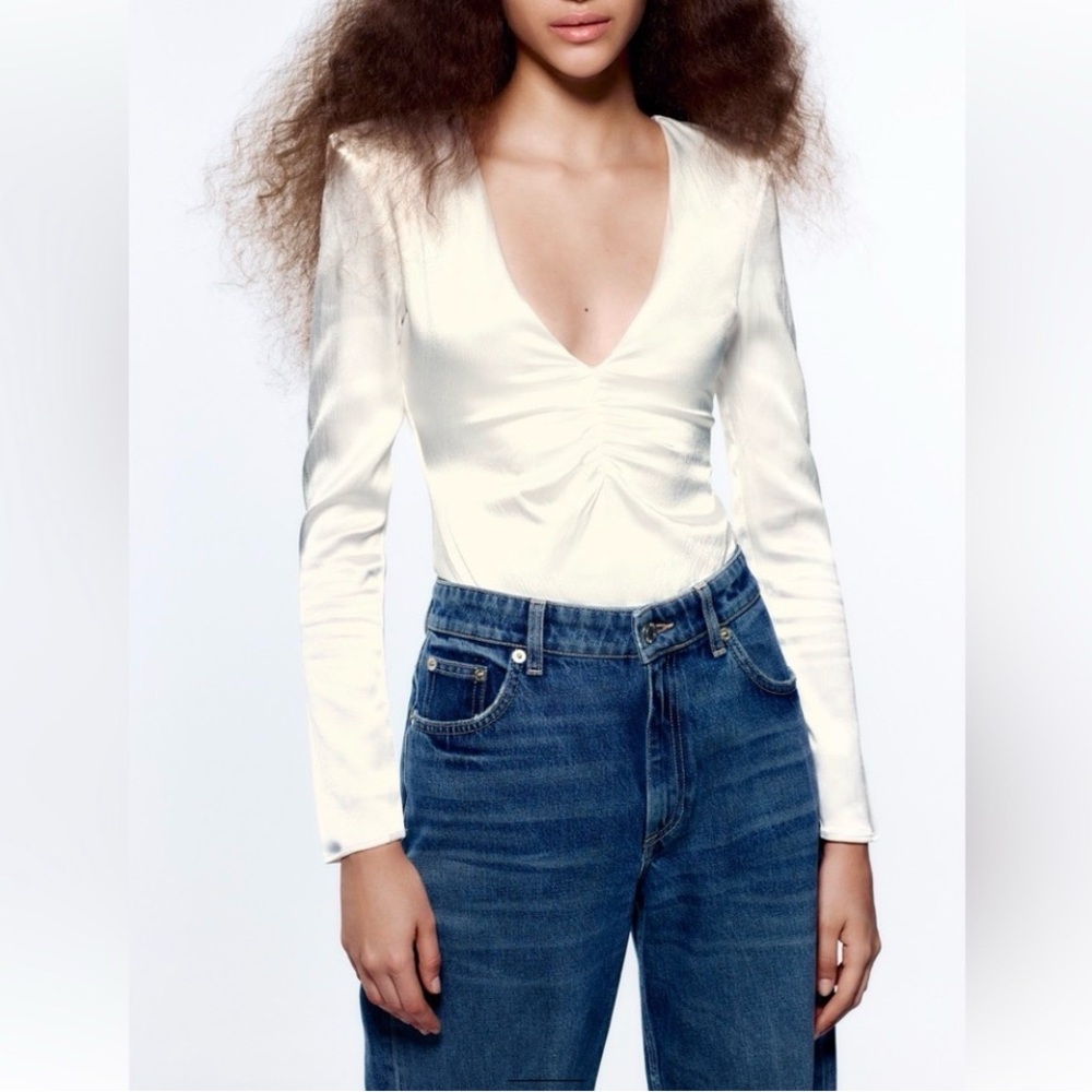 Zara Satin VNeck Bodysuit Small NWT